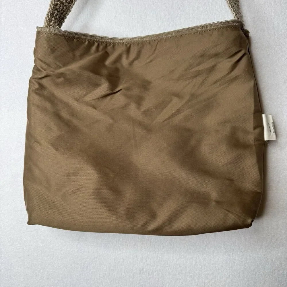 The Sak Crochet Knit Woven Boho Shoulder Handbag Taupe Lined Interior Pocket‎